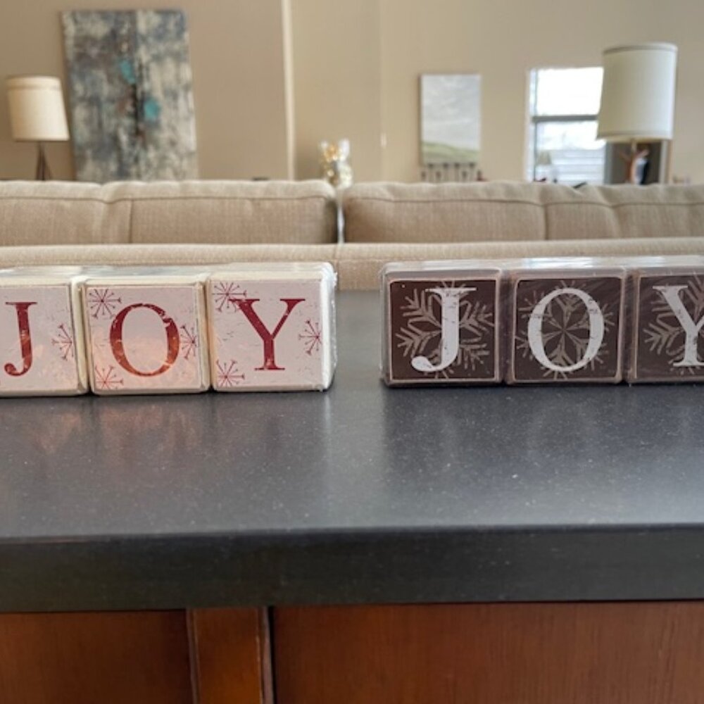Two (2) sets of decorative JOY blocks